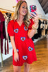 Patriotic Sequin Heart Patch Textured V Neck Mini Dress